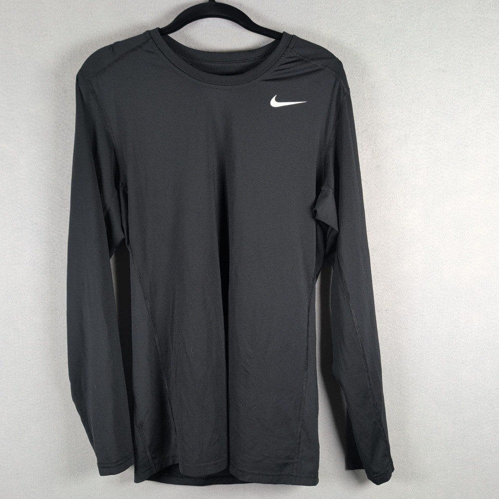 Nike Mens S Dri-Fit Fitted Long Sleeve Shirt Black Athletic Training Base Layer